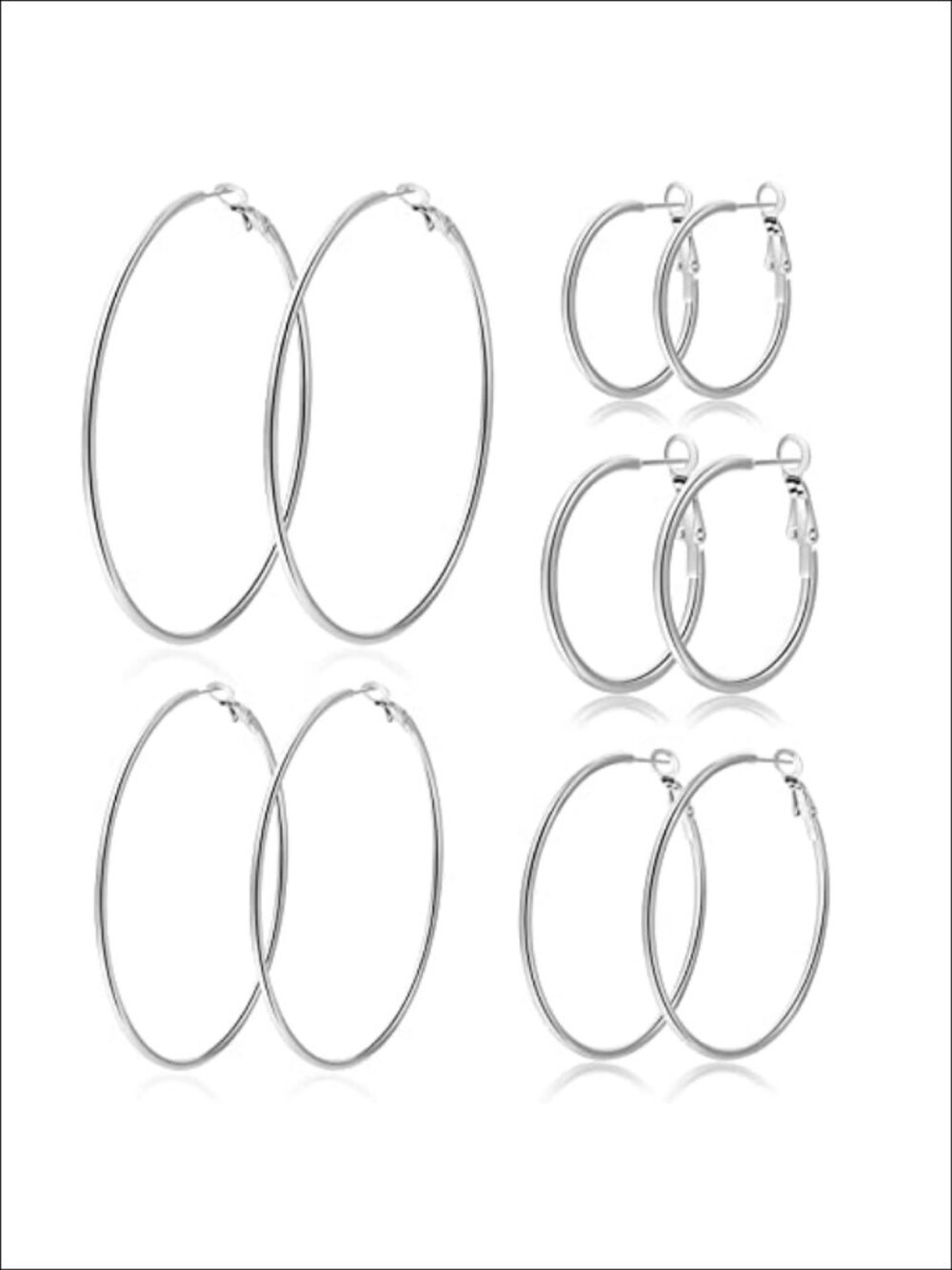 5 Pair Stainless Steel Silver Hoop Earrings Set
